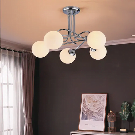 NEW ELEMENTS 5xG9 Max 3W-5a-450-450-280-glass shade chrome ceiling