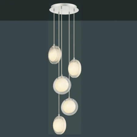 PANDORA 5xLED G9 3W-5e-280-280-1500-glass shade chrome pendant