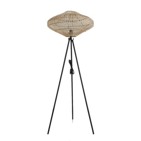 SAUCER TRIPOD-E26orE27-1d-570-570-1500-rattan shade iron floor