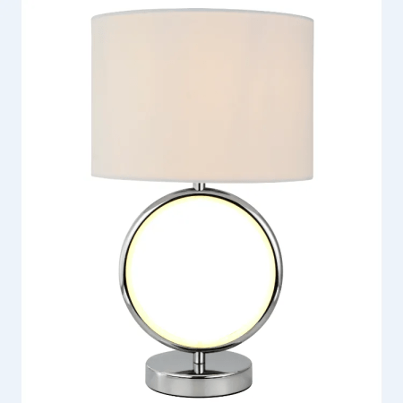 of THE RING LED 6W n E27 5W-2b-260-260-435-linen shade alu chrome table